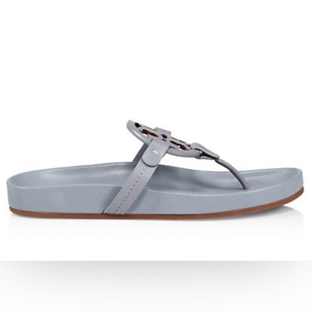 Tory Burch Light Gray Miller Thong Sandal with Logo 9.5